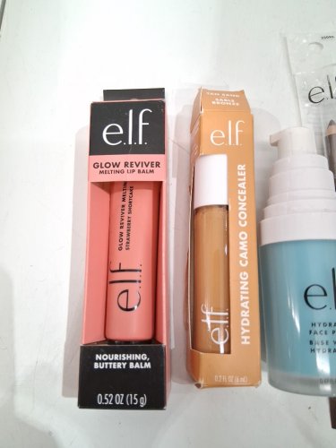 4 assorted elf makeup products - assorted  sizes, types and uses - lip balm / concealer / face primer / lip liner image 3