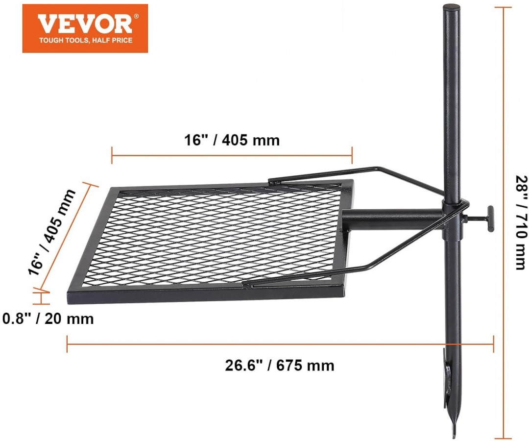 Swivel Campfire Grill, Heavy Duty Fire Pit Grill Grate 360° Adjustable Open Outdoor Cooking Equipment, Portable Camp Fire Rack for Camping Outdoor - 16" x 16" - Black (Model: skj-22t) image 2