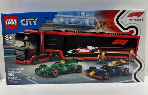 1086pc Lego - city - f1 truck with rb20 & amr24 f1 cars (60445) image 5
