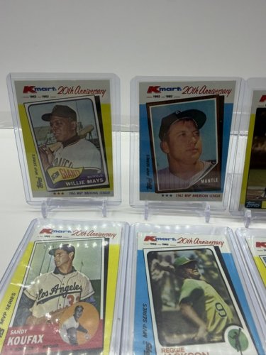 6 ASSTD 1982 K-MART 20TH ANNIVERSARY LEGEND CARDS (WILLIE MAYS, MICKEY MANTLE, HANK AARON, REGGIE JACKSON, SANDY KOUFAX, BOB CLAMENTE image 6