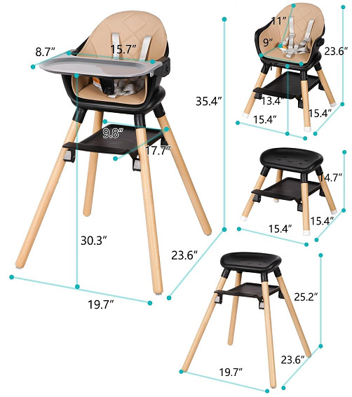 6-IN-1 Komcot Baby High Chair Booster Seat with Tray - Black (Model: MZ502) image 2