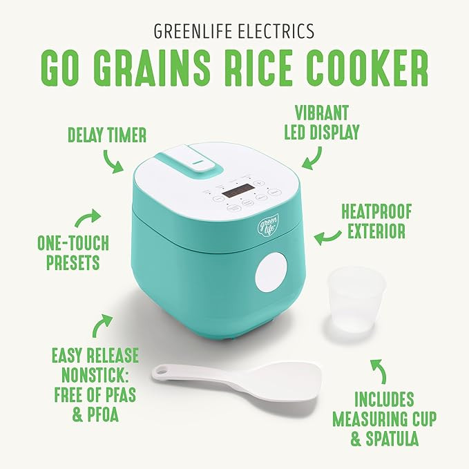 GREEN LIFE ceramic nonstick RICE COOKER - TEAL - 4 CUPS image 3