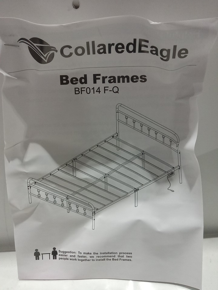 CollaredEagle Metal Bed Frame with Headboard with LED light strip and charging station - Full - white (model: bf014 f-q) image 6