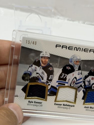 GAME USED TRIPLE PATCH HOCKEY MEMORABILIA CARD OF KYLE CONNOR, CONNOR HELLBUYCK AND JOSH MORRISSEY image 4