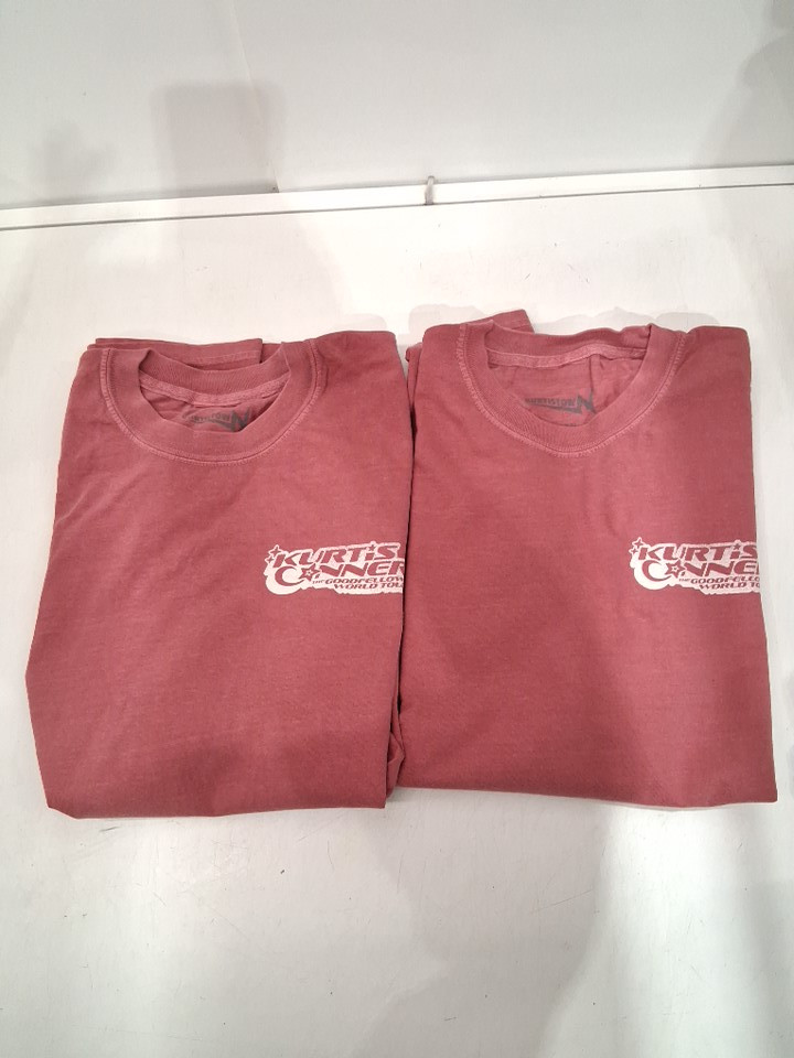 2 UNISEX KURTIS CONNER BAND "THE GOODFELLOW WORLD TOUR" T-SHIRT - LARGE - VINTAGE WASHED RED image 2