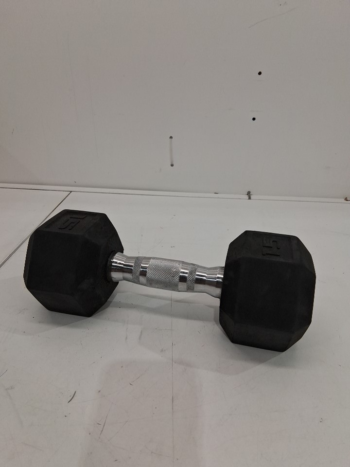 rubber encased HEX DUMBELL - 15LB - BLACK image 2
