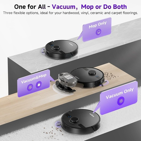 MONSGA 2-in-1 self-emptying robot vacuum cleaner/mop system with app controls - 6000PA - black (model: ms1 max) image 2