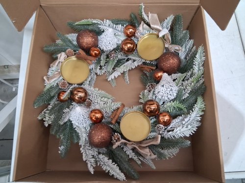 floroad frosted Christmas Candle Wreath for Table Decor Centerpiece - 26" - bronze/copper image 2