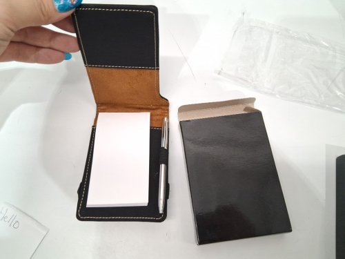 2 laser engravable faux leather leatherette mini compact notepads with pen - 3.25" x 4.75" - black (Model: GFT255a) image 3