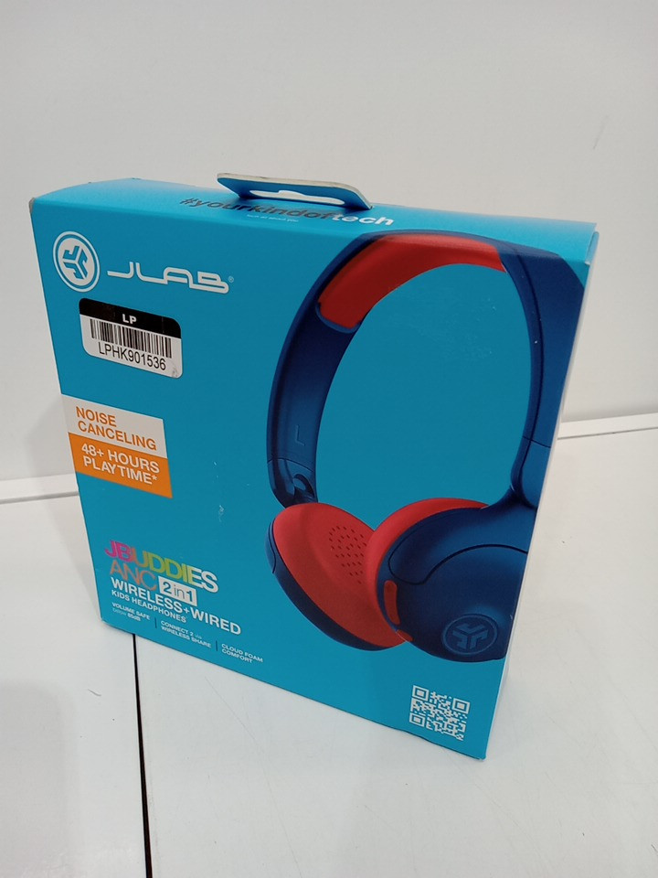 JLab Kids 2-in-1 JBuddies ANC Wireless and Wired Noise Cancelling Bluetooth Headphones - Blue / Red (Model: HBKANCRBLURED122) image 2