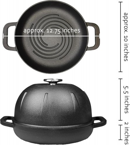 Cuisiland Pre-seasoned Heavy Duty Cast Iron Bread Cloche Dome Lid Dutch Oven for Artisan Sourdough Baking - 12.8" x 7.5" image 2
