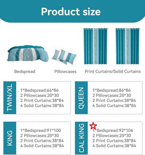 9pc REYLOX VINTAGE bedspread, pillowcase and curtain bedroom set - CAL king - royal blue image 3