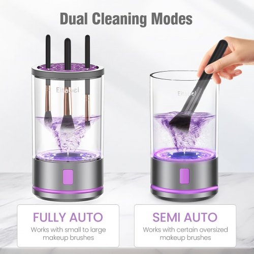 Electric Makeup Brush Cleaner Machine - 7000RPM - Purple/Clear (Model: C3) image 2