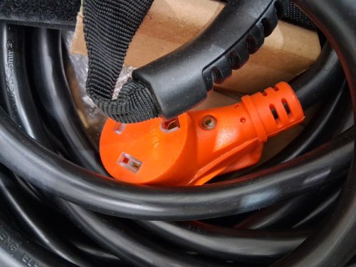 RV Extension Cord Female Plug, with LED Power Indicator, Handle for RV Trailer - 100FT | 10AWG/3C | 30a | tt-30p / tt-30R |  125V 2500 - black / orange - (model: RV30H/RV30H-RA) image 9