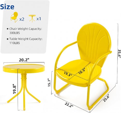 3pc ricnod retro Metal Bistro Set for indoor/outdoor - yellow (model:rics03) image 2