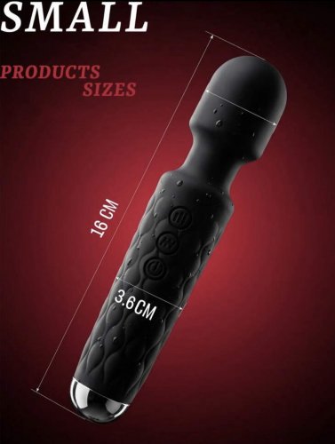 Adult mini wand vibrator with soft head, 8 vibration intensities and 20 vibration modes - 6.3” - black image 3