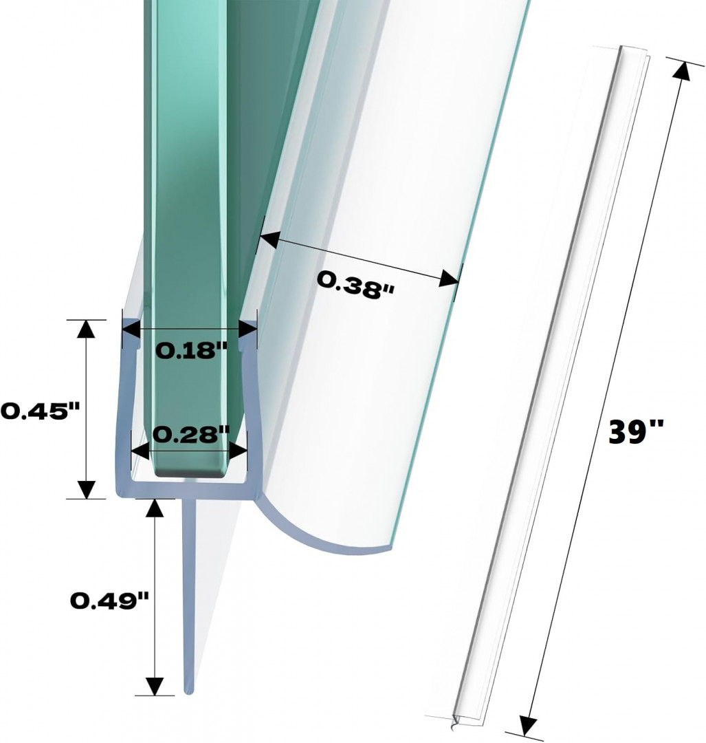 2PK waterproof & durable Bathroom Shower Door Seal Strip - for 1/4" glass - 39" / each - Clear (Model: GD5C-CA) image 2