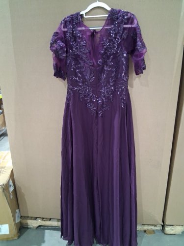 WOMEN'S Tea Length Lace Chiffon 3/4 Sleeves Formal Evening Gown DRESS - SIZE 16 - PURPLE image 3