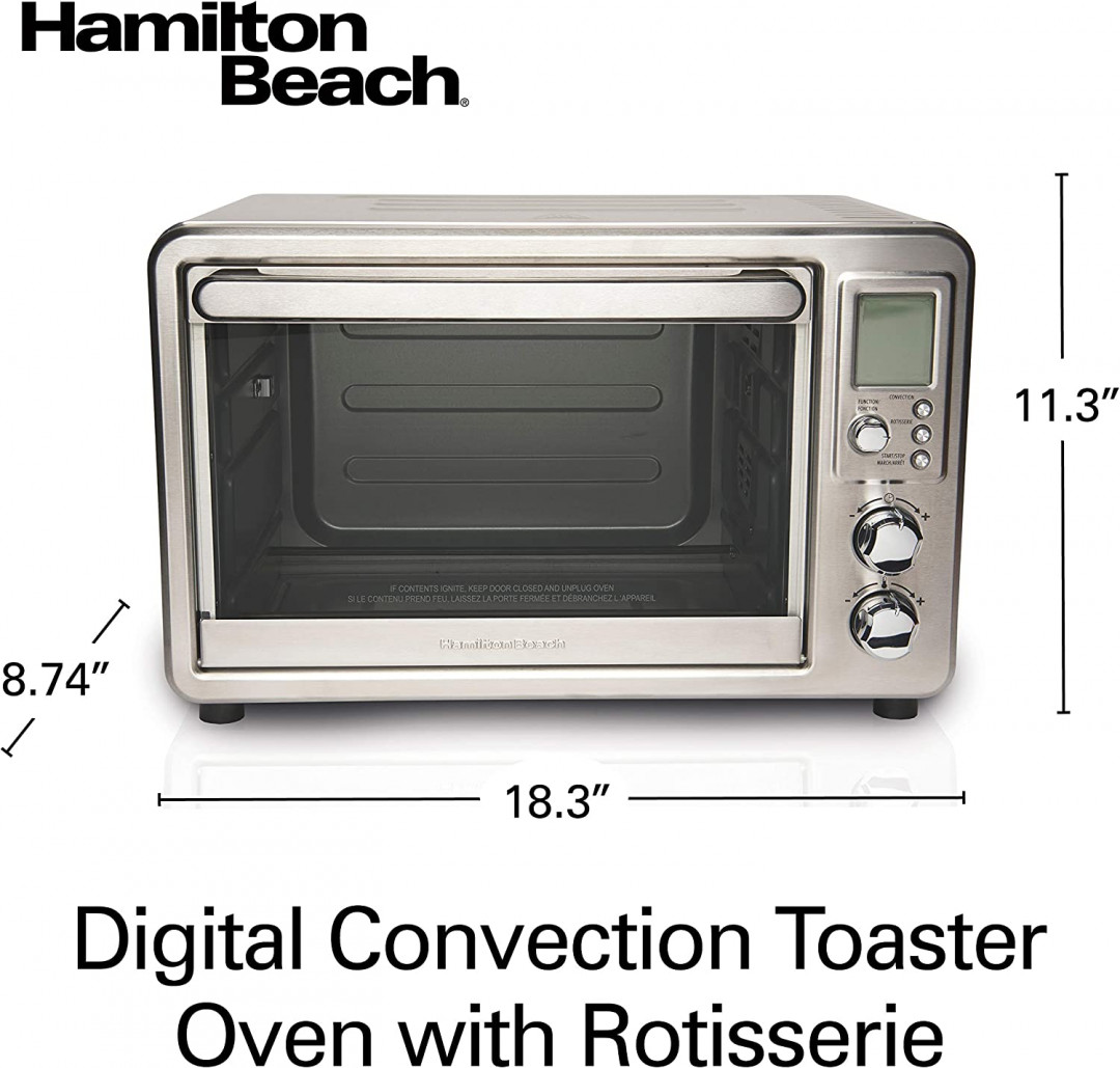 Hamilton Beach Large 6-Slice Digital Display Countertop Convection Toaster Oven with Rotisserie - Stainless Steel (MODEL: 31190C) image 2