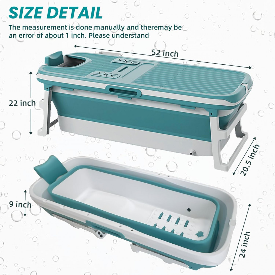 adult portable foldable freestanding soaking bathtub with storage basket and lid - 52" - blue/white (model: y01-32) image 2