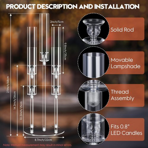 8pk Mjkeomo acrylic candelabra centerpieces for tables - clear image 2