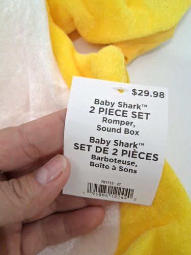 UNISEX INFANTS RUBIES PINKFONG BABY SHARK ROMPER COSTUME WITH SOUND BOX - PLAYS ORIGINAL BABY SHARK SONG - 2T - YELLOW image 3