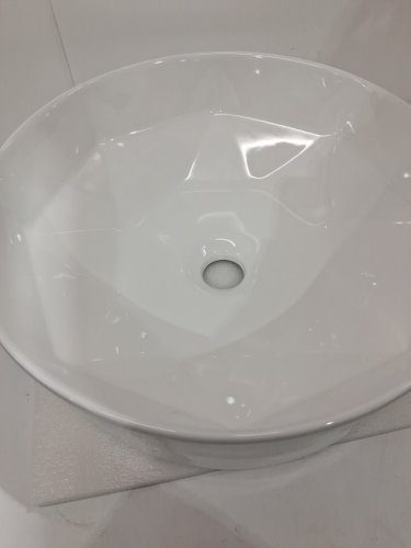 Stylish Porcelain Round over the counter Vessel Bathroom Sink with center drain - 16” - 5.5” depth - white porcelain (model: p-228h posh) image 8
