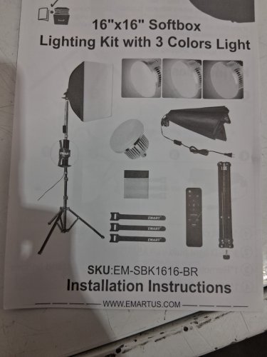 EMART PROFESSIONAL PHOTOGRAPHY SOFTBOX LIGHTING KIT - 16"x16" - BLACK (MODEL#: EM-SBK1616-BR) image 8