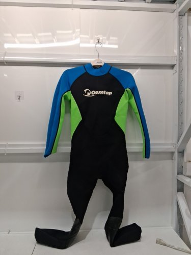 men's downtop thermal neoprene wet suit - back zip - large - black/green/blue image 4