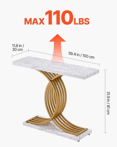 1-Tier Long Narrow Entryway Console Sofa Table - 39.4" - gold/white (model: yjxxgz-003) image 2