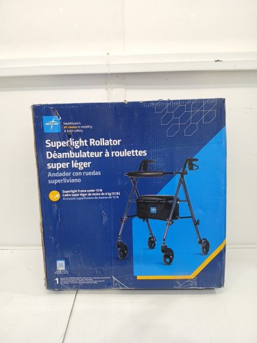 MEDLINE GUARDIAN FOLDABLE SUPERLIGHT ALUMINUM ROLLING WALKER WITH 6" WHEELS - 250LBS CAPACITY - SMOKEY BLUE (MODEL: MDS86825SLB) image 2