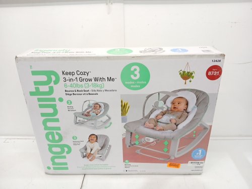 INGENUITY 3-IN-1 KEEP COZY GROW WITH ME VIBRATING BABY BOUNCER, ROCKER & CHAIR - 40LBS CAPACITY - WEAVER THEME GREY/WHITE/GREEN (MODEL: ‎12428) image 2