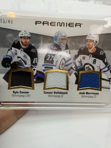 GAME USED TRIPLE PATCH HOCKEY MEMORABILIA CARD OF KYLE CONNOR, CONNOR HELLBUYCK AND JOSH MORRISSEY image 3