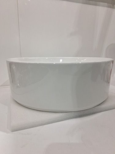 Stylish Porcelain Round over the counter Vessel Bathroom Sink with center drain - 16” - 5.5” depth - white porcelain (model: p-228h posh) image 7