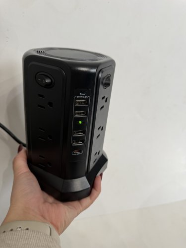 PASSUS SURGE PROTECTOR POWER BAR TOWER WITH USB C PORTS - 10FT EXTENSION CORD - BLACK image 4