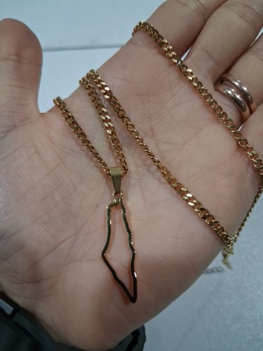 outline map of Palestine pendant cuban chain necklace - 20" - 22"/1" pendant - gold image 4