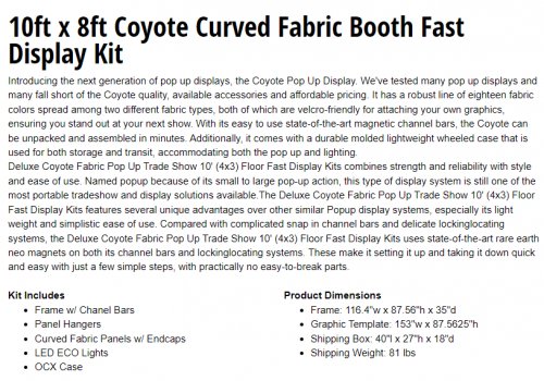 Coyote Curved Pop Up Display Kit with lights - 8ft x 10ft (model: coy-4x3-c) image 4