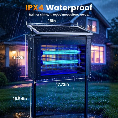 uvcool plunge solar powered Electric bug zapper - 17.7" x 11.4" - 4000v/2100sq.ft - black (model: hl-912) image 2