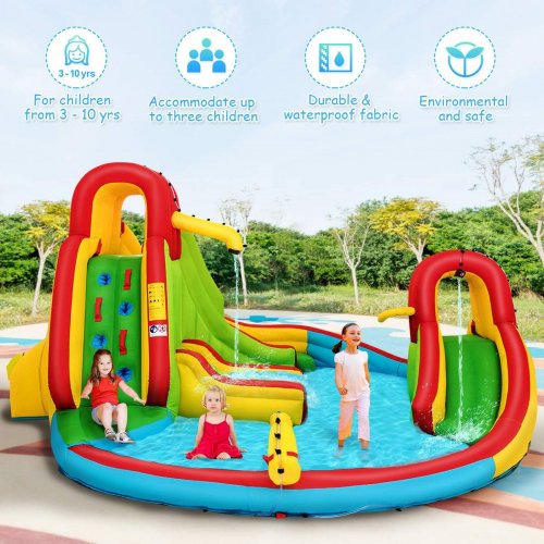 Costway inflatable outdoor water park with 2 slides, 2 climbing walls, & splash pool + included blower - 16ft x 14ft - multicolor - (model: op70144) image 3