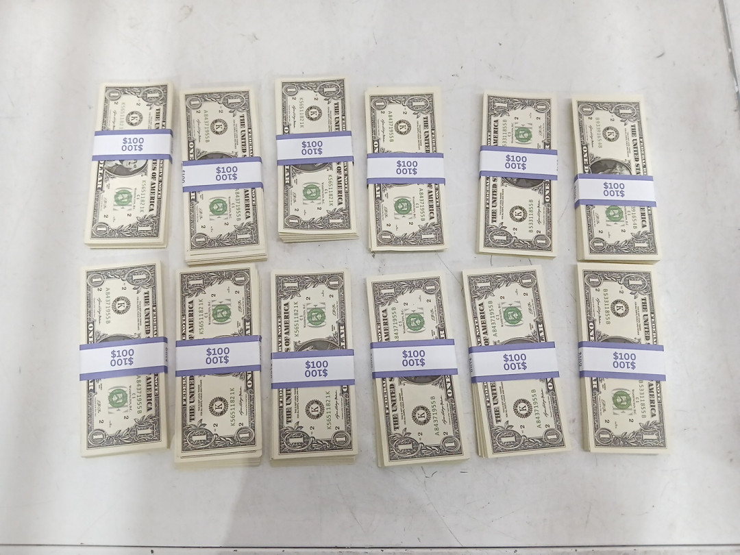 12 (100PK) *PROP MONEY* THE UNITED STATES OF AMERICA FEDERAL RESERVE NOTES - ONE DOLLAR BILLS (1200 TOTAL) image 4