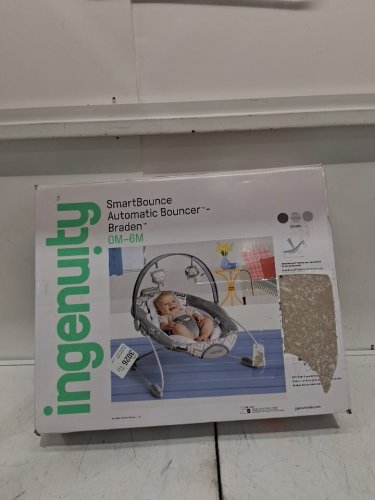 ingenuity smartbounce automatic baby bouncer seat with  white noise & music - battery powered - 20lbs max - braden fashion/grey (model: 11542) image 2
