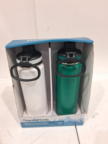 2pk ThermoFlask Stainless Steel double wall vacuum insulated water bottles - 40oz - green/WHITE (model: 1630866) image 2