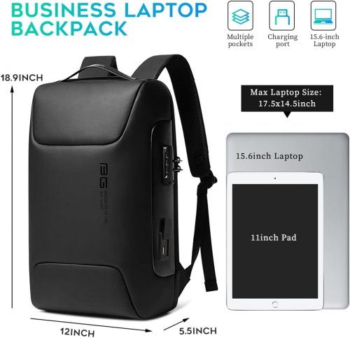 BANGE GENUINE LEATHER LAPTOP ANTI-THEFT BACKPACK WITH TSA-APPROVED LOCK - 18.9" X 12" X 5.5" - fits 15.6" laptops - BLACK (MODEL: 7216) image 2
