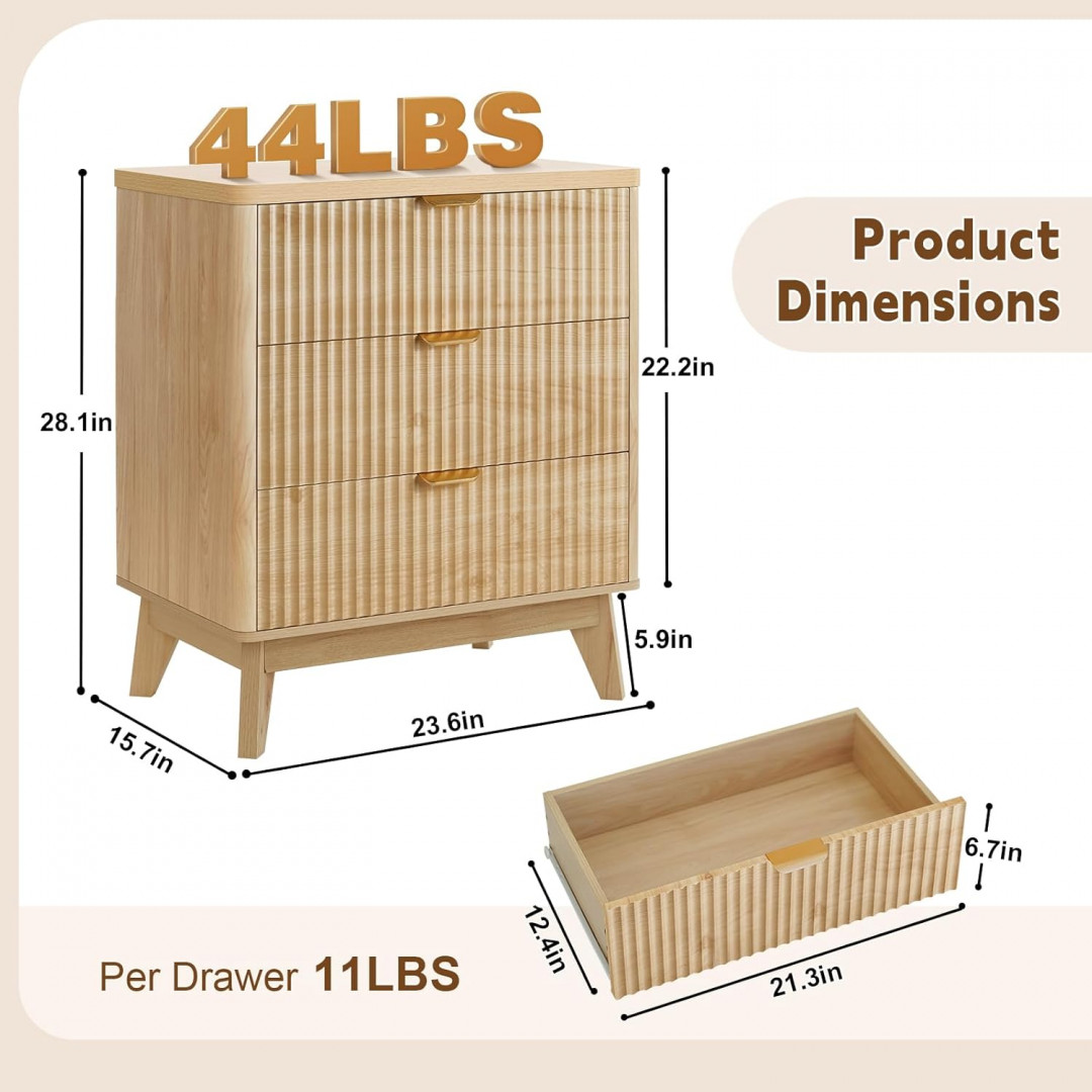 LYNCOHOME Tall Fluted Nightstand with Drawers - 28.1" x 15.7" x 23.6" - walnut (Model: LHNS94-WN) image 2