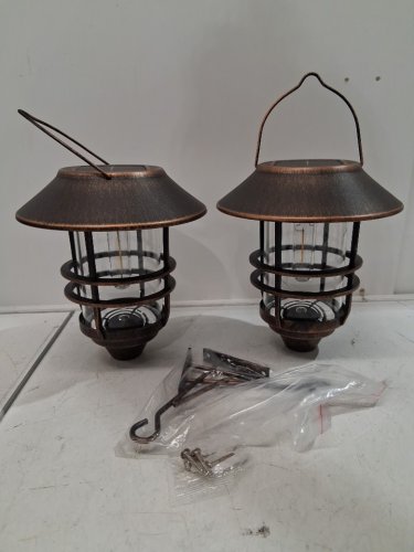 2PK SECURITY SOLAR HANGING OUTDOOR WALL-MOUNT LANTERN LIGHT FIXTURE - 11"X6.7" - bronze image 3