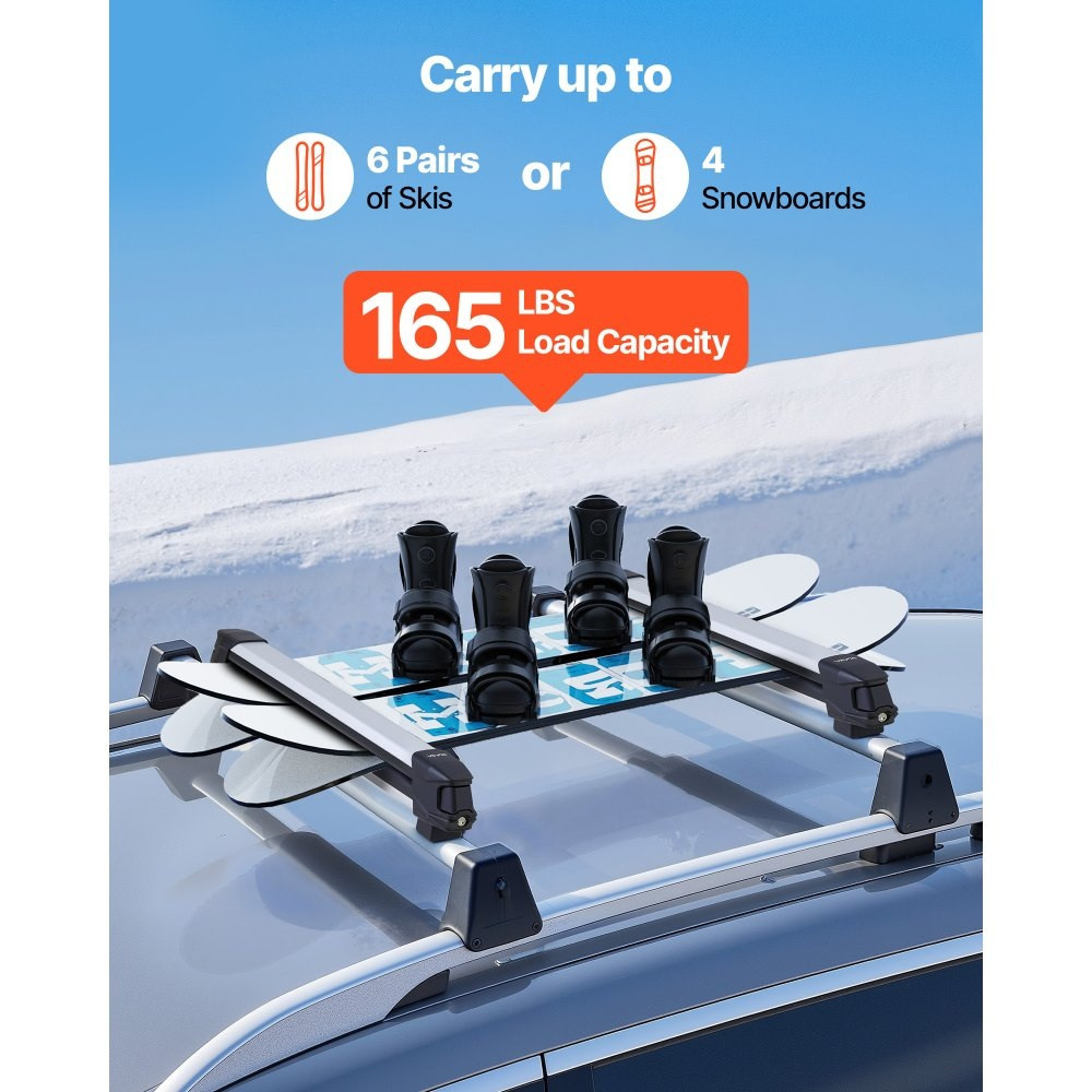 VEVOR Aluminum Ski & Snowboard Roof Rack with Lock & Rubber Padding - UNIVERSAL FIT/165LBS MAX - silver/black (model: xdz-005-sh) image 2