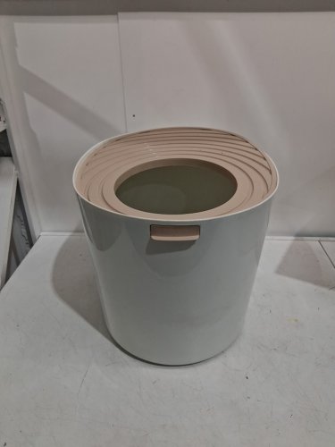 IRIS USA Large Stylish Round Top Entry Cat Litter Box with Scoop - 20.5" x 16.1" x 14.6" - 6.5l - white/beige (model: punt-530) image 3