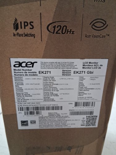 ACER FRAMELESS OFFICE GAMING MONITOR WITH ERGONOMIC TILT - 27" - 1080P FHD - 120HZ - 1ms - black (MODEL: EK271) image 3