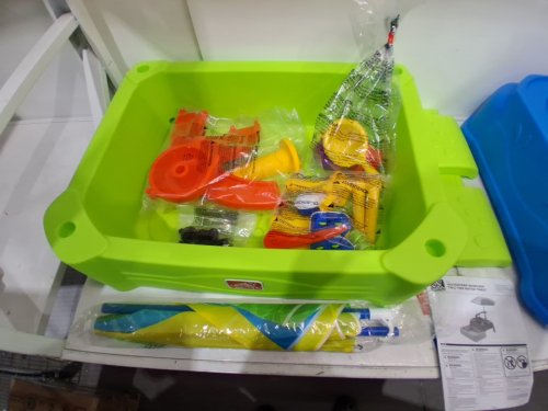 11pc Step2 Kids Waterpark Wonders Two Tier Water Table with accessories - 39" x 24" x 32" - green/blue (model: 414599) image 5