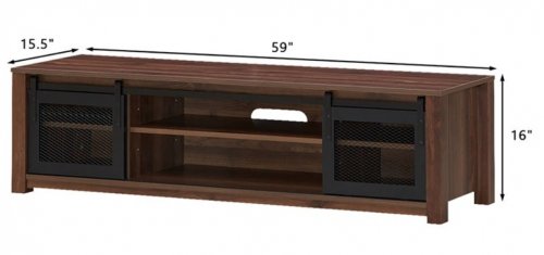 Costway farmhouse TV Stand Entertainment Centre with sliding doors - for TVs up to 65"  - 59" - Brown (model: hw64462CF) image 2